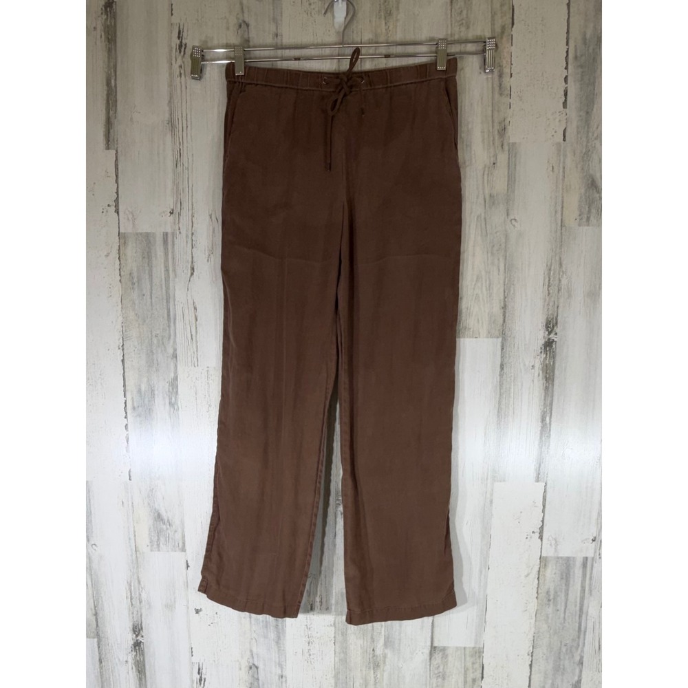 Standard James Perse Pants 2 Medium Brown Linen Drawstring Relaxed Wide Leg READ